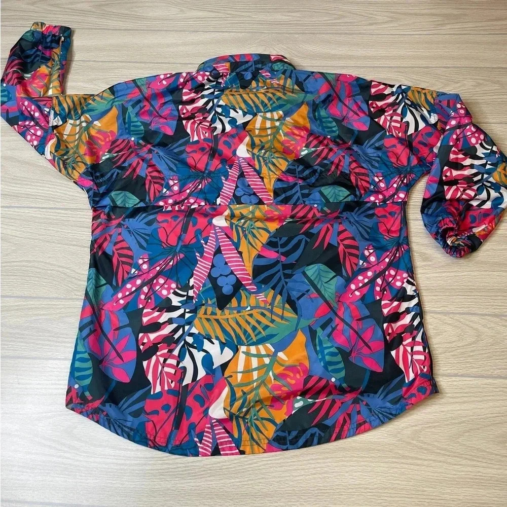 Lauren James Tropical Leaf Wind Breaker Rain Light Hooded Jacket Women’s Size M - Picture 14 of 14